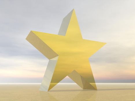 Big golden star standing in grey background