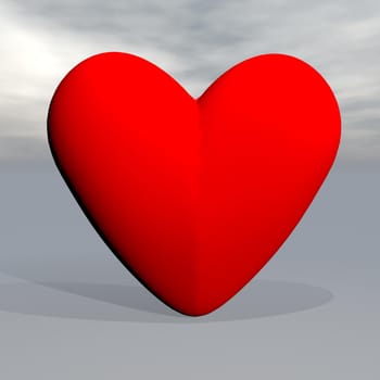 Big beautiful red heart in grey background