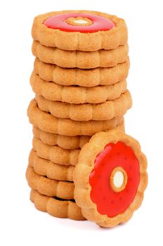 Stack of Shortcake Cookies with Strawberry Jelly isolated on White background