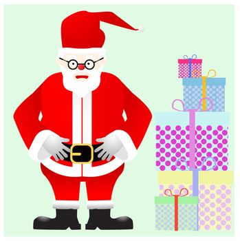 Santa claus with gift box, Vector illustration for christmas card