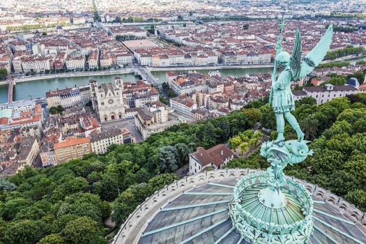 View of Lyon from the top of Notre Dame de Fourviere, France