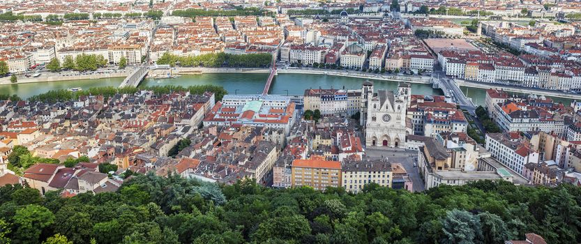 Panoramic view from the top of Notre Dame de Fourviere Basilica, Lyon