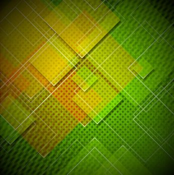 Green, yellow and orange abstract background with squares shapes