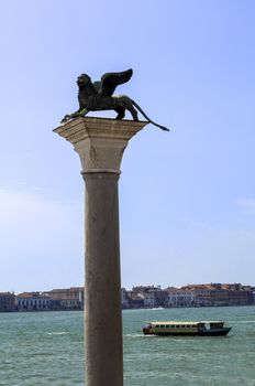 Historic column of the Lion of St Mark, Venice, Italy.