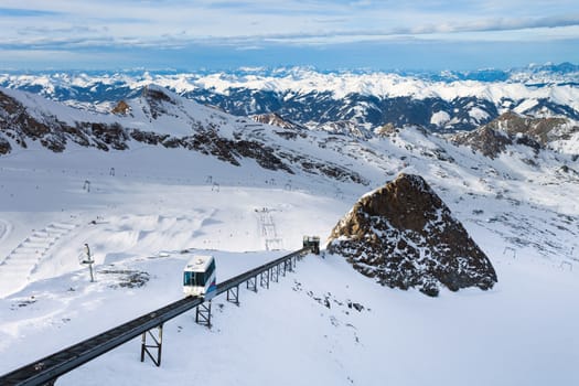 Winter with ski slopes of kaprun resort next to kitzsteinhorn peak in austrian alps