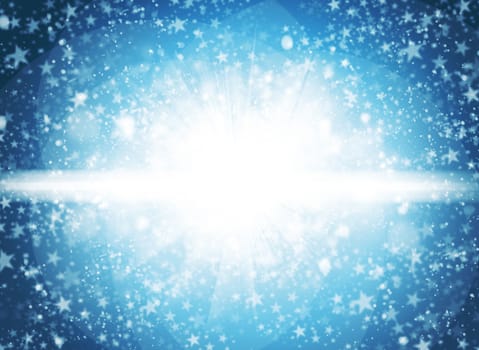 Christmas abstract background. Snow and rays on a blue background