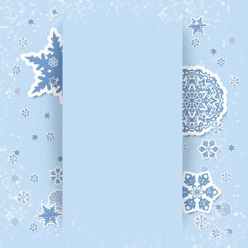 Christmas card. White snowflakes on a blue background