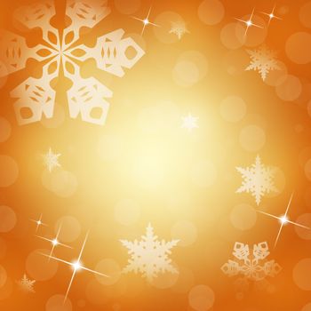 Christmas background. White snowflakes on a yellow background