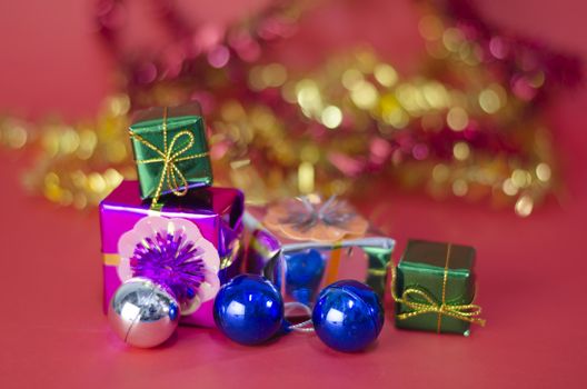 item decorate for christmas tree on red background