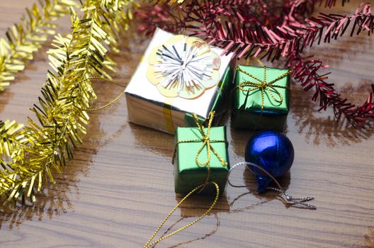 item decorate for christmas tree on wood background