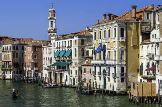 Beautiful view of a canal and typical buildings in Venice, Italy.