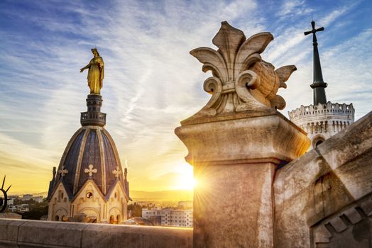 Sunset in Lyon Basilica Fourviere, France