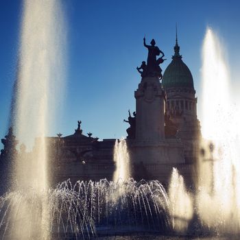 Building of Congress and the fountain in Buenos Aires, Argentina