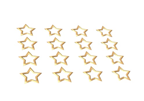 Gold Stars. Isolated on white. 3D render.