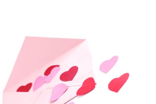 Envelope with red hearts for valentine day on white background