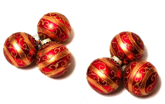 Composition of red Christmas balls groups of three pieces