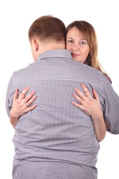 Girl embracing man isolated on the white background