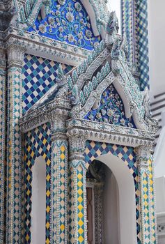 part of white beautiful Buddhist temple gable at Thailand