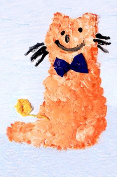 ginger  cat with a bow tie drawing  Close to