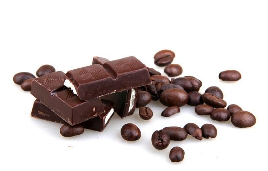 Chocolate And Coffee Isolated On White