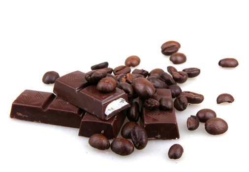 Chocolate And Coffee Isolated On White