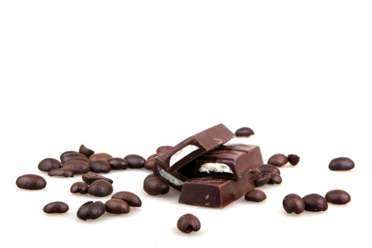 Chocolate And Coffee Isolated On White