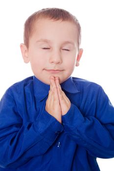 Christian Child praying isolated on white background