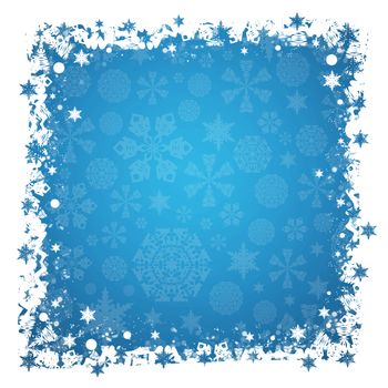 Christmas frame. White and blue snowflakes. White background
