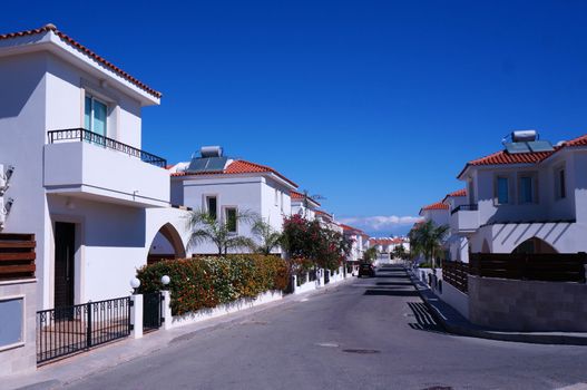 Street cottages in the small seaside town of Cyprus                       