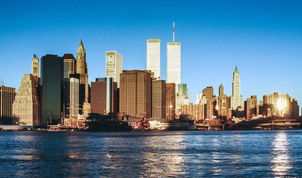 NEW YORK - SEPTEMBER 30: Lower mahattan and  World Trade Center on September 30, 1996 in New York City, America.  the WTC was destroyed by 911 from terrorists.