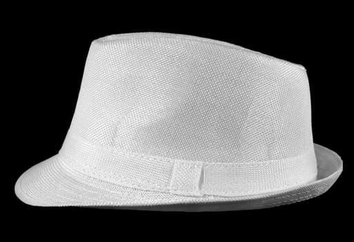 Man,s white hat on black background             