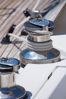 Sailboat winche and rope detail on deck