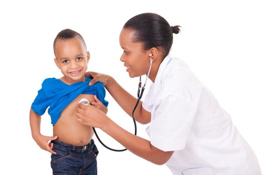 African american woman doctor with child isolated