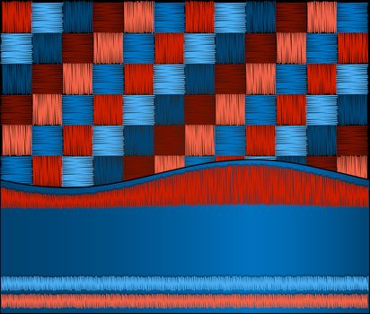 background squares blue red embroidery place your text