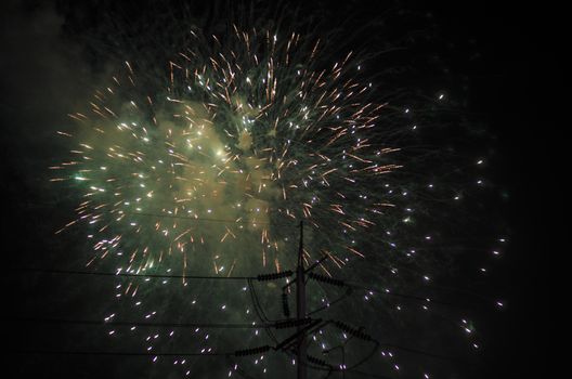 celebrate festival fire work on black sky background