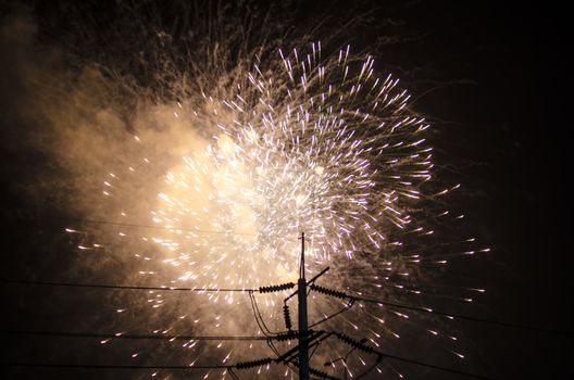 celebrate festival fire work on black sky background