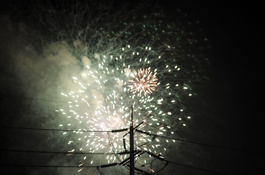 celebrate festival fire work on black sky background