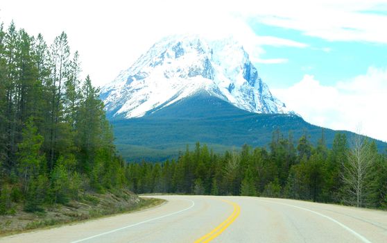 Road and Mountain in Banff National Park, Alberta Canada