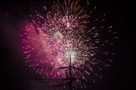 celebrate festival fire work on black sky background