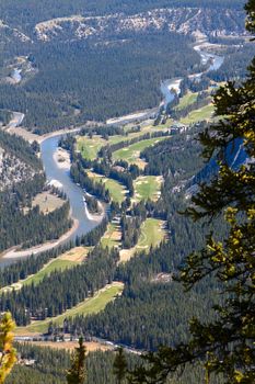 Golf course view from on top of the Rocky Mountains