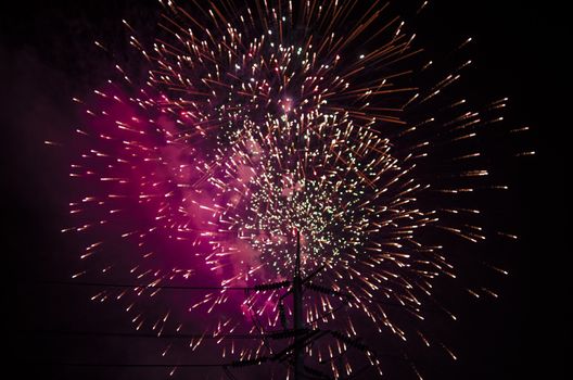 celebrate festival fire work on black sky background