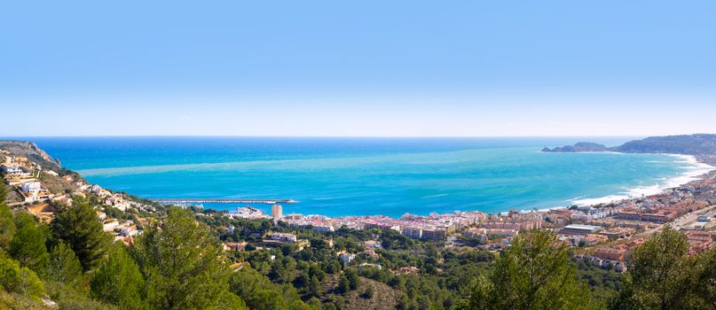 Javea panoramic in Alicante aerial view Valencian Community of spain with Mediterranean sea