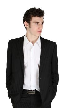 Attractive brunette male in suit with white shirt 