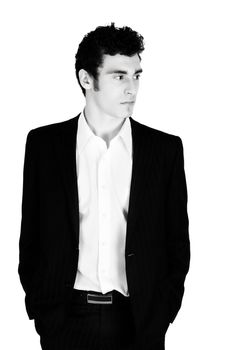 Attractive brunette male in suit with white shirt 