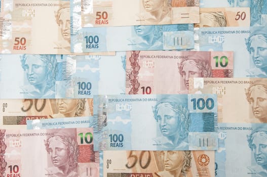 A few bills of brazilian currency (real)