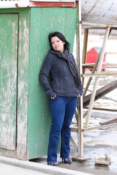 Beautiful brunette female outside on a cold winters day