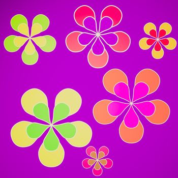 Retro looking Sixties style background illustration with coloured flowers