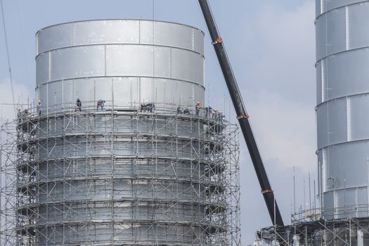 Scaffolding structure of tank storage  in industrial factory 
