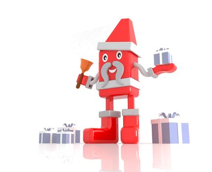 3d cartoon Character Santa Claus with gifts box