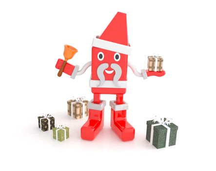 3d cartoon Character Santa Claus with gifts box